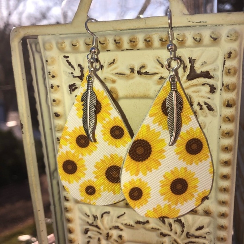 Sunflower Faux Leather Earrings - Picture 2 of 2
